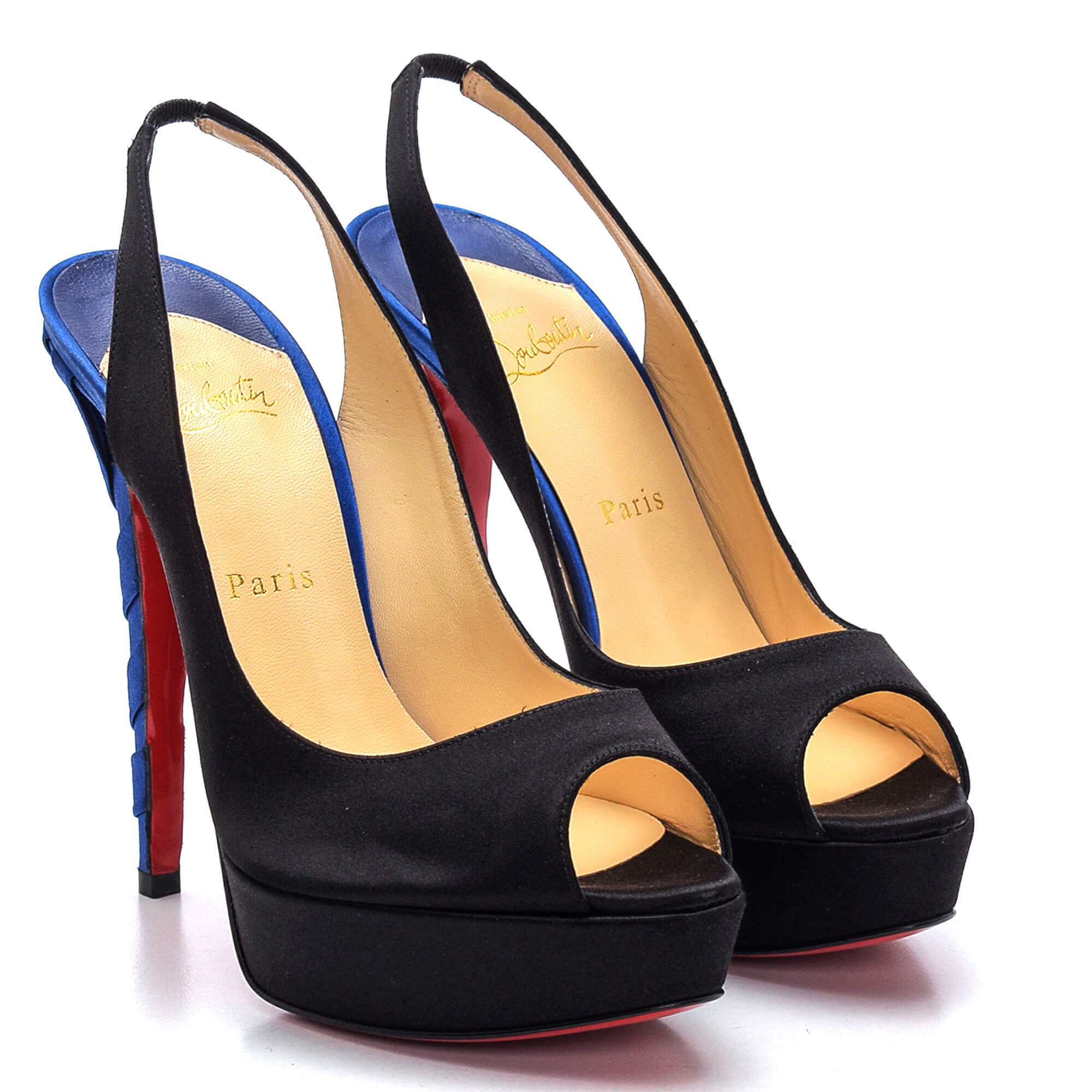 Christian Louboutin - Black / Saks Blue Satin Pumps 